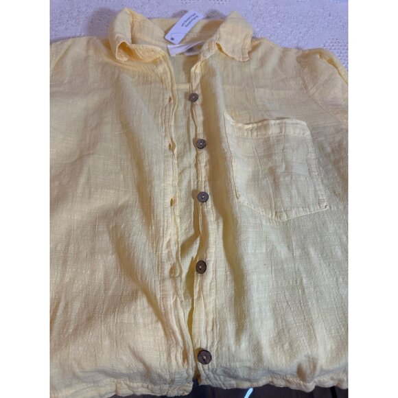 Six Fifty Cropped Peasant Shirt Button Up Gauzy Women Vibrant Summer NWT, Large - Picture 10 of 13